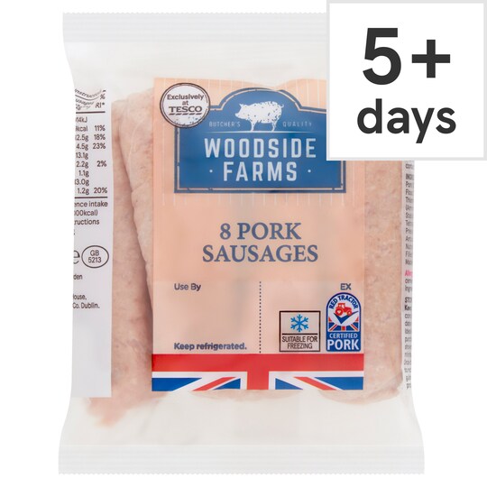 Woodside Farms 8 Pork Sausages 454G Tesco Groceries