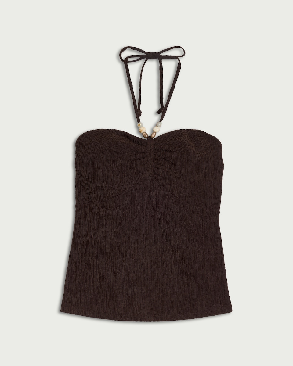 image 1 of F&F Textured Halterneck Co-ord Top in Brown
