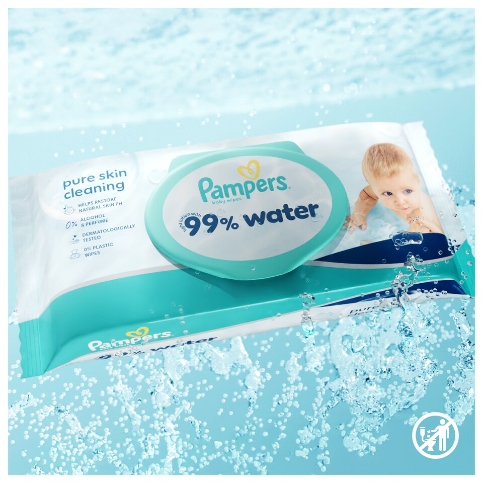 image 1 of Pampers 99% Water Baby Wipes 4x 60 wipes
