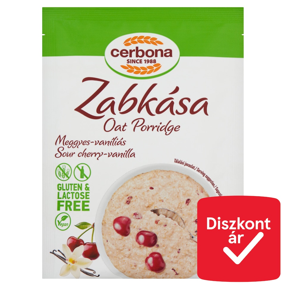 Cerbona gluténmentes, laktózmentes meggyes-vaníliás zabkása 50 g