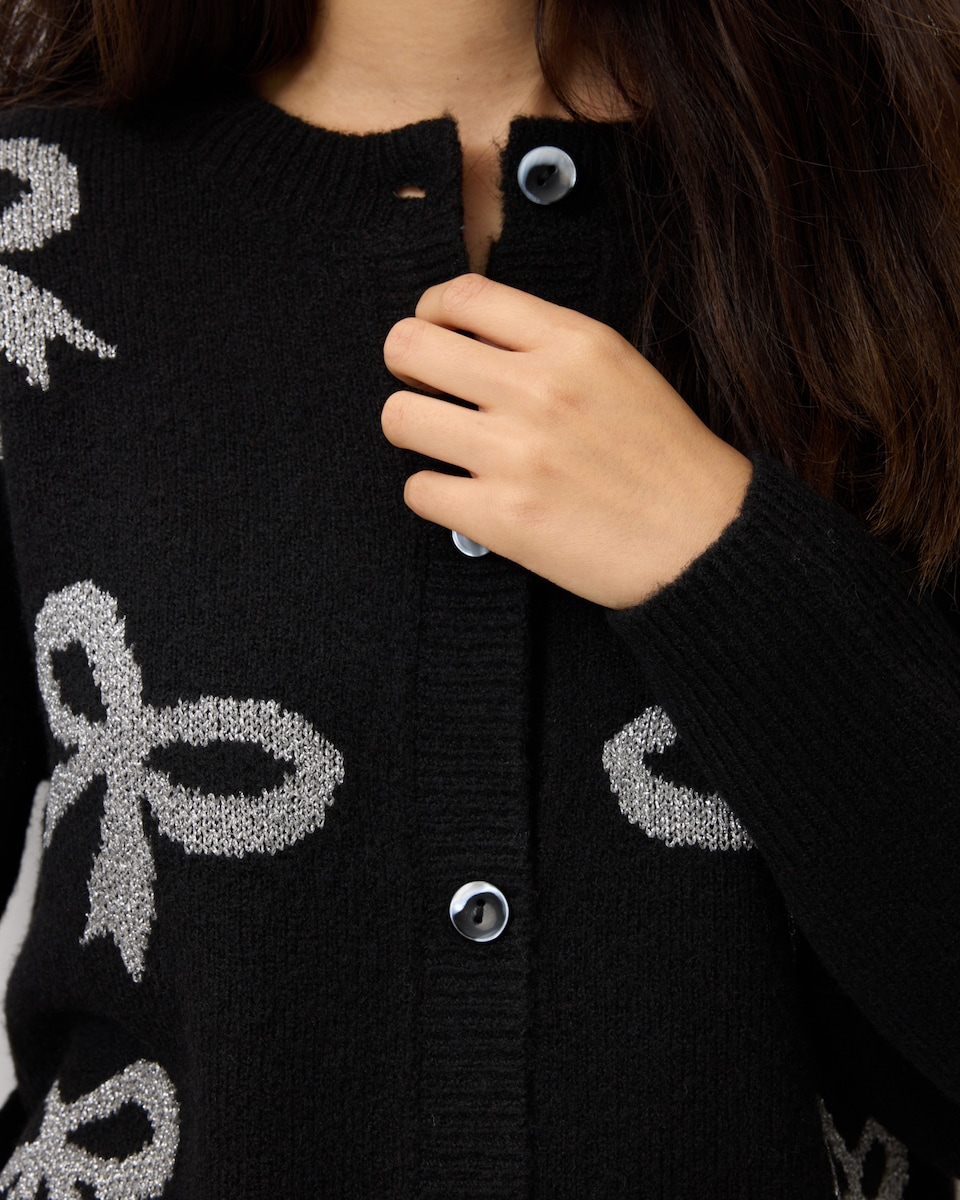 image 1 of F&F Bow Cardigan with Wool in Black