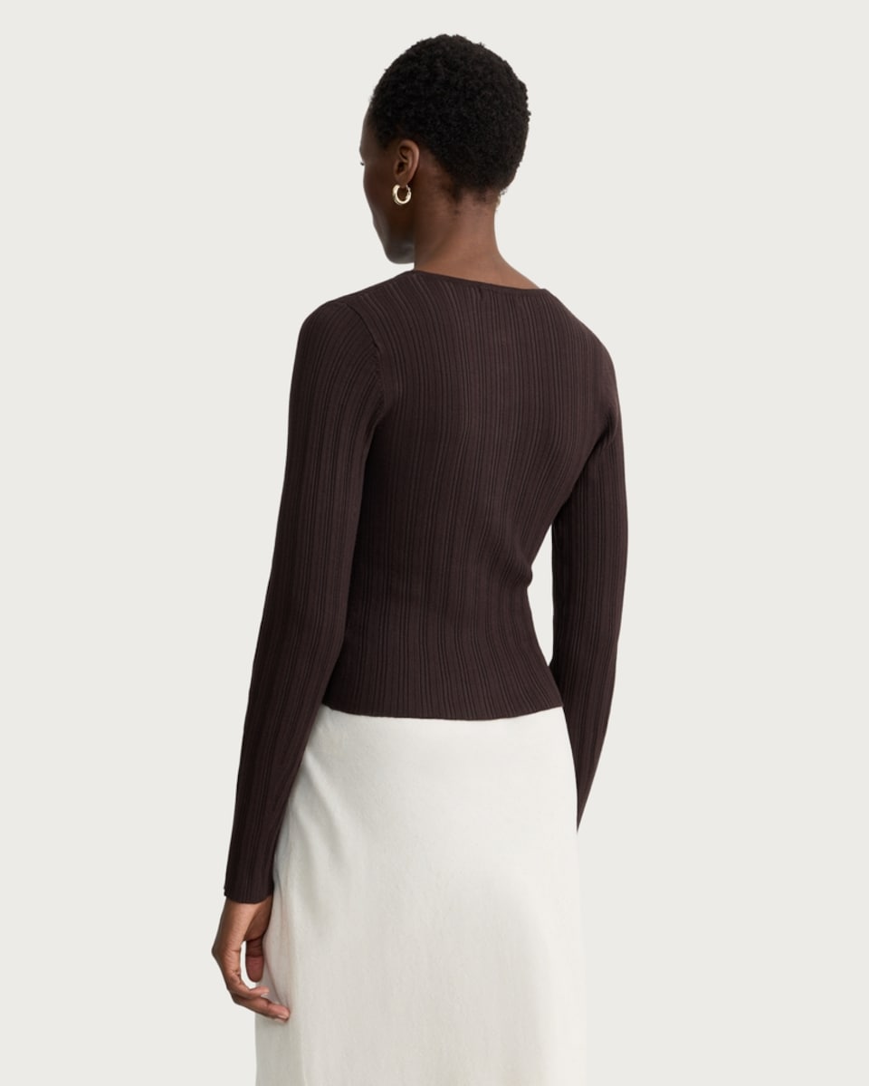 image 1 of F&F Ribbed Button Up Cardigan in Chocolate