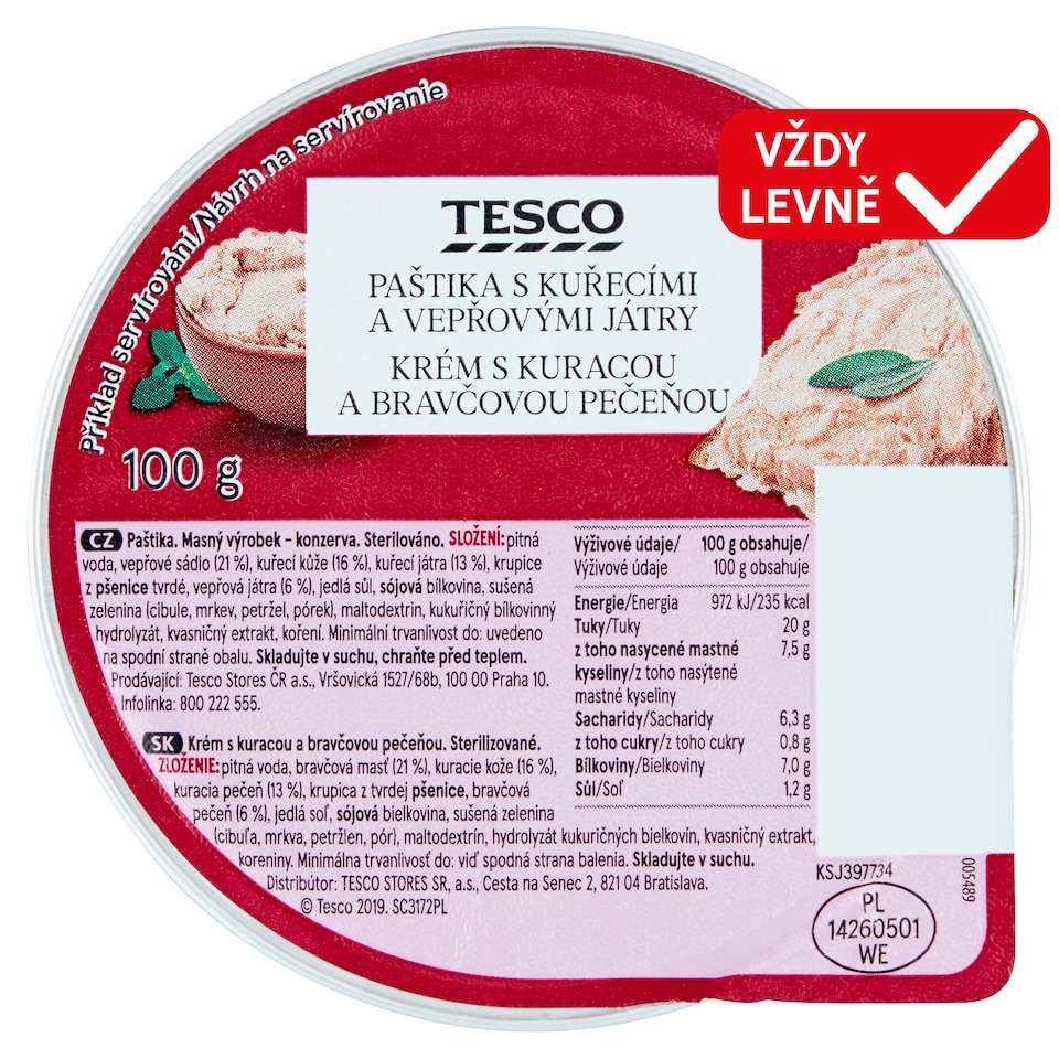Tesco Pate with Chicken and Pork Liver 100g