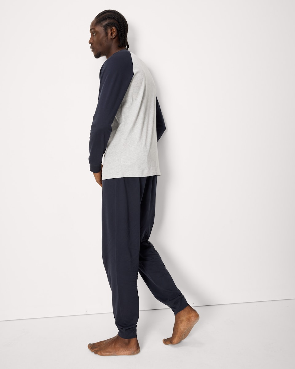 image 1 of F&F Cotton Rich Raglan Pyjama Set in Navy