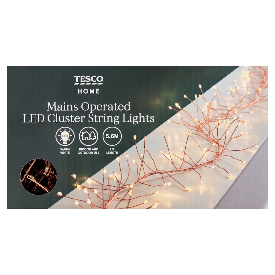 image 1 of Tesco 5.6M Warm White Copper Cluster Christmas Tree Lights