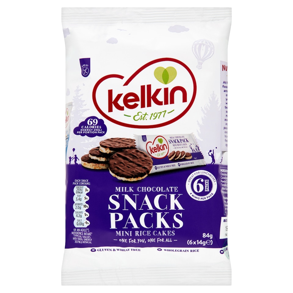 Kelkin Snack Pack Milk Chocolate Mini Rice Cakes 6X14g