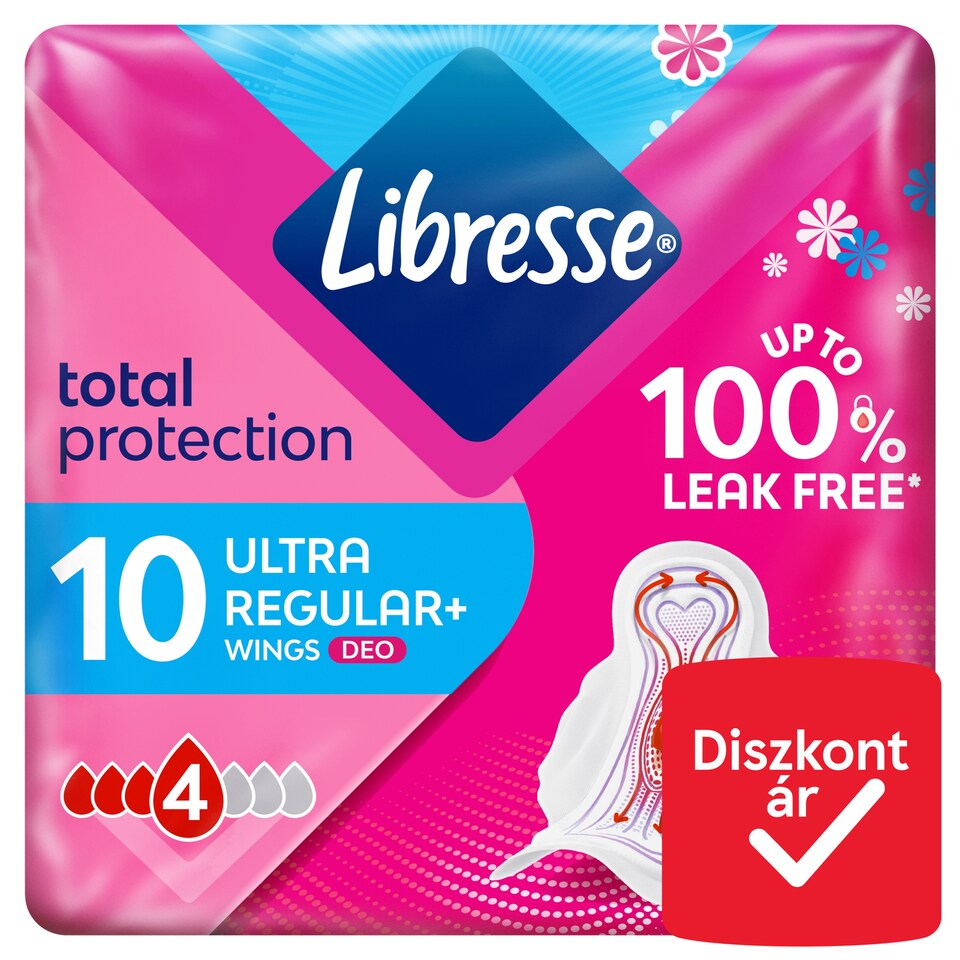 Libresse Ultra Regular+ Deo enyhén illatosított szárnyas egészségügyi betét 10 db  1. kép