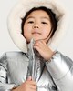 image 1 of F&F Girls Metallic Shower Resistant Puffer Jacket in Silver