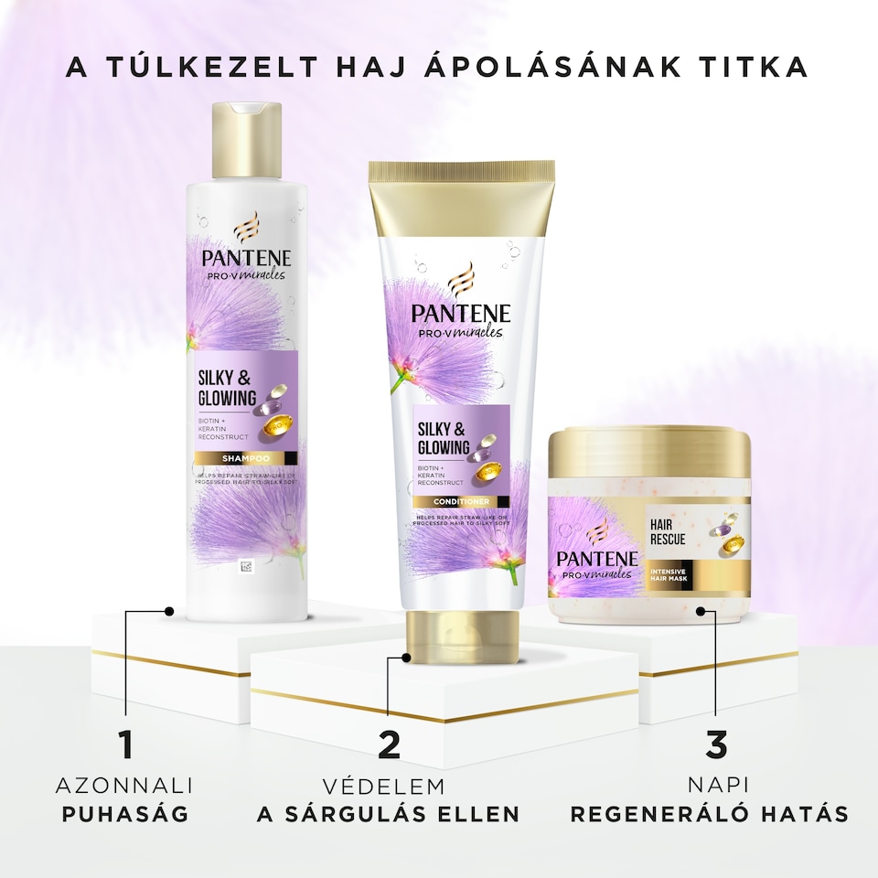 Pantene Silky & Glowing sampon biotinnal és rekonstruáló keratinnal 250ml, száraz hajra 1. kép