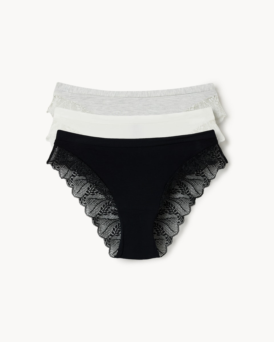 image 1 of F&F 3-Pack Lace Trim Brazilian Knickers in Multi