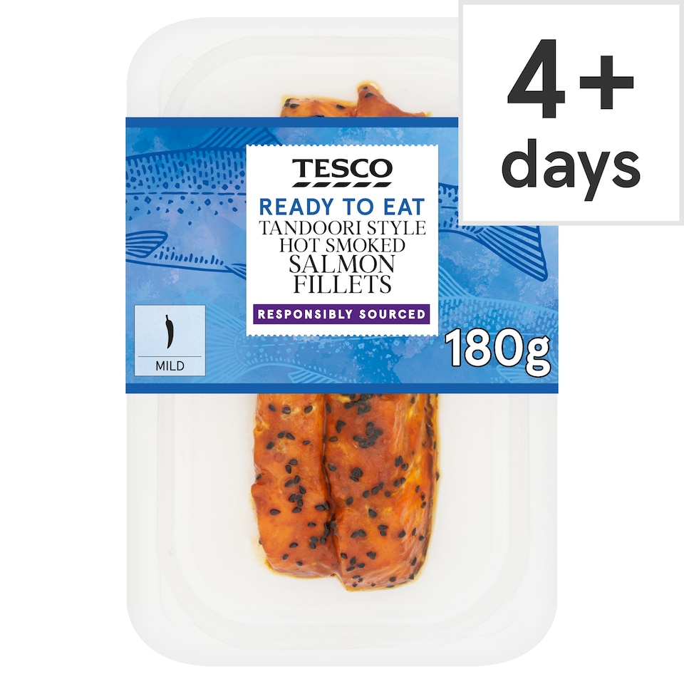 Tesco Ready to Eat Tandoori Style Hot Smoked Salmon Fillets 180g