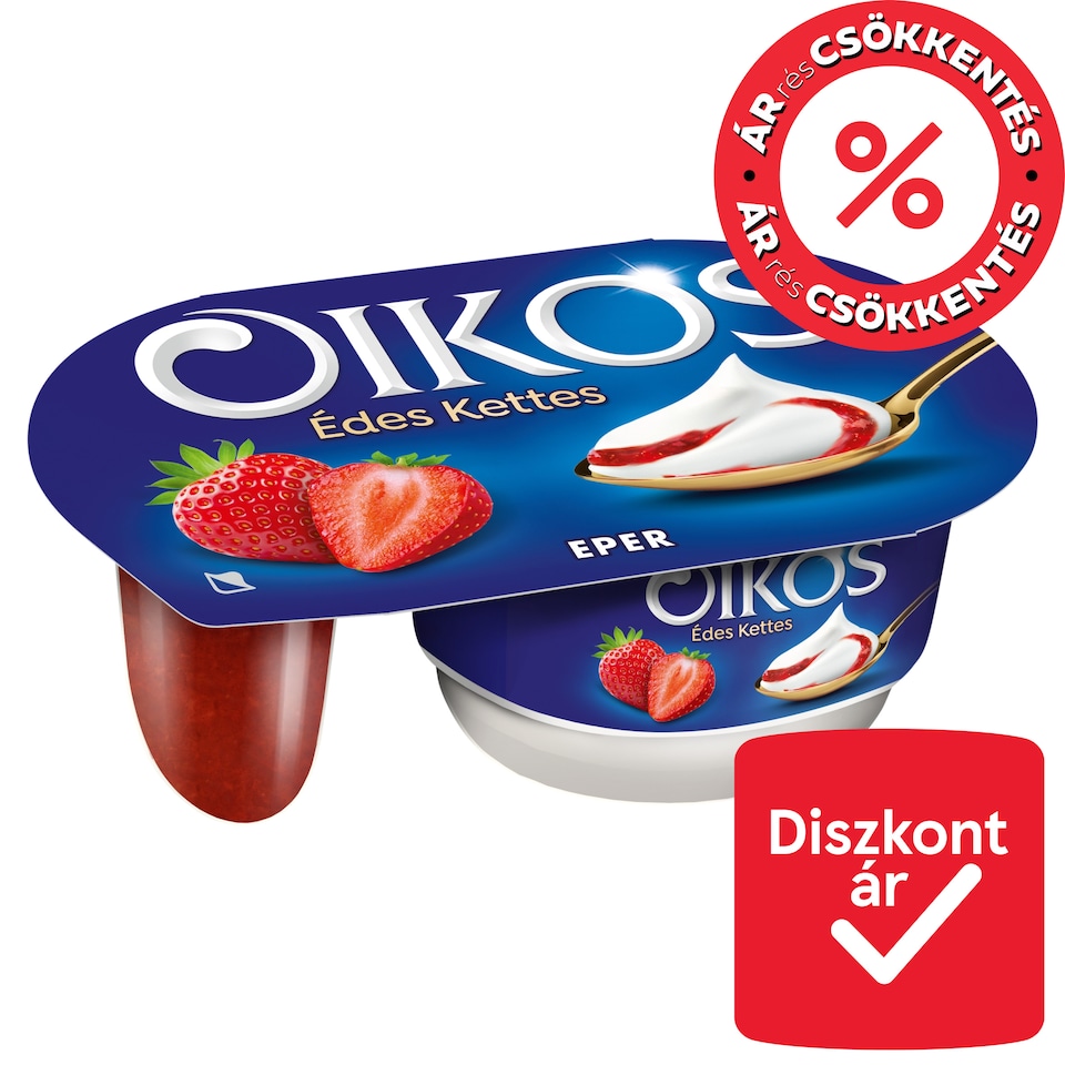 Danone Oikos Édes Kettes élőflórás édesített joghurt eperszósszal 118 g