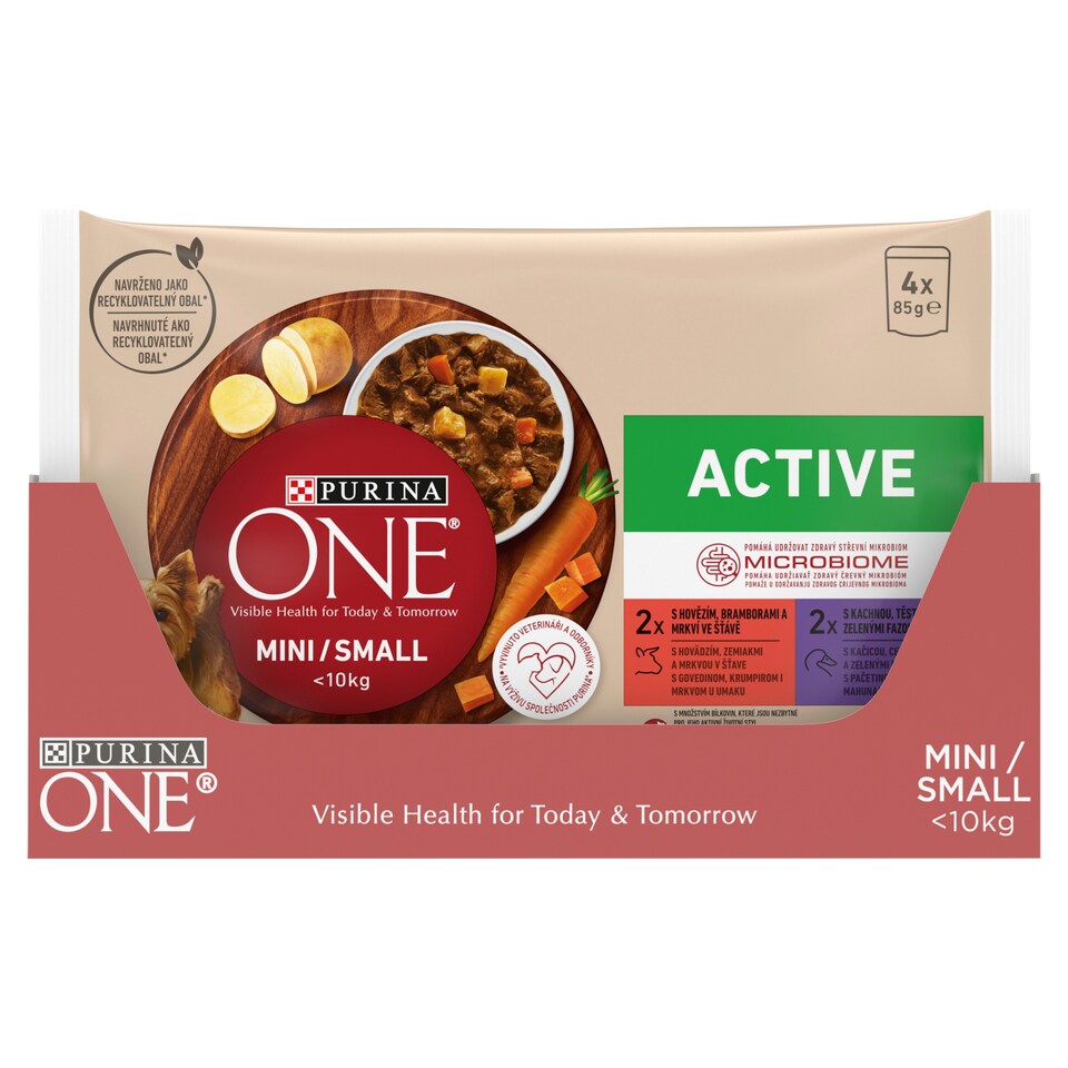 obrázok 1 z Purina ONE Mini Dog Active kapsičky pre psov hovädzie, kačica v šťave 4 × 85 g