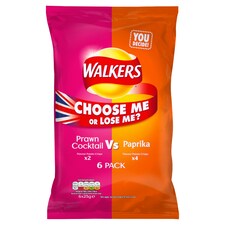 Walkers Prawn Cocktail V's Paprika Crisps 6X25g