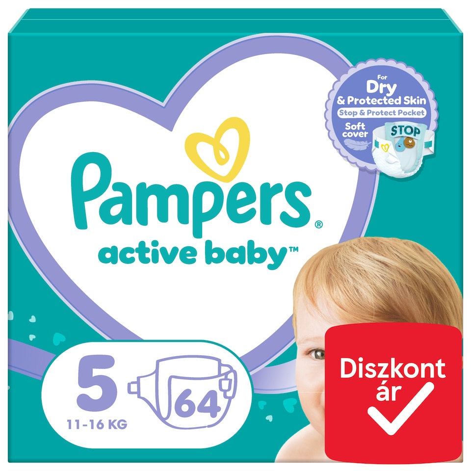 Pampers Active Baby Pelenka, Méret: 5, 64 db Pelenka, 11kg-16kg  1. kép