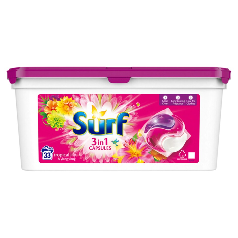 Surf Tropical Biological 3 In 1 L/Dtrg 33 Capsules 700G Tesco Groceries