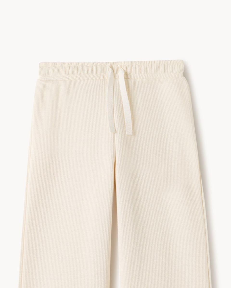 image 1 of F&F Girls Cotton Rich Ribbed Peplum Top and Trousers Set in Cream