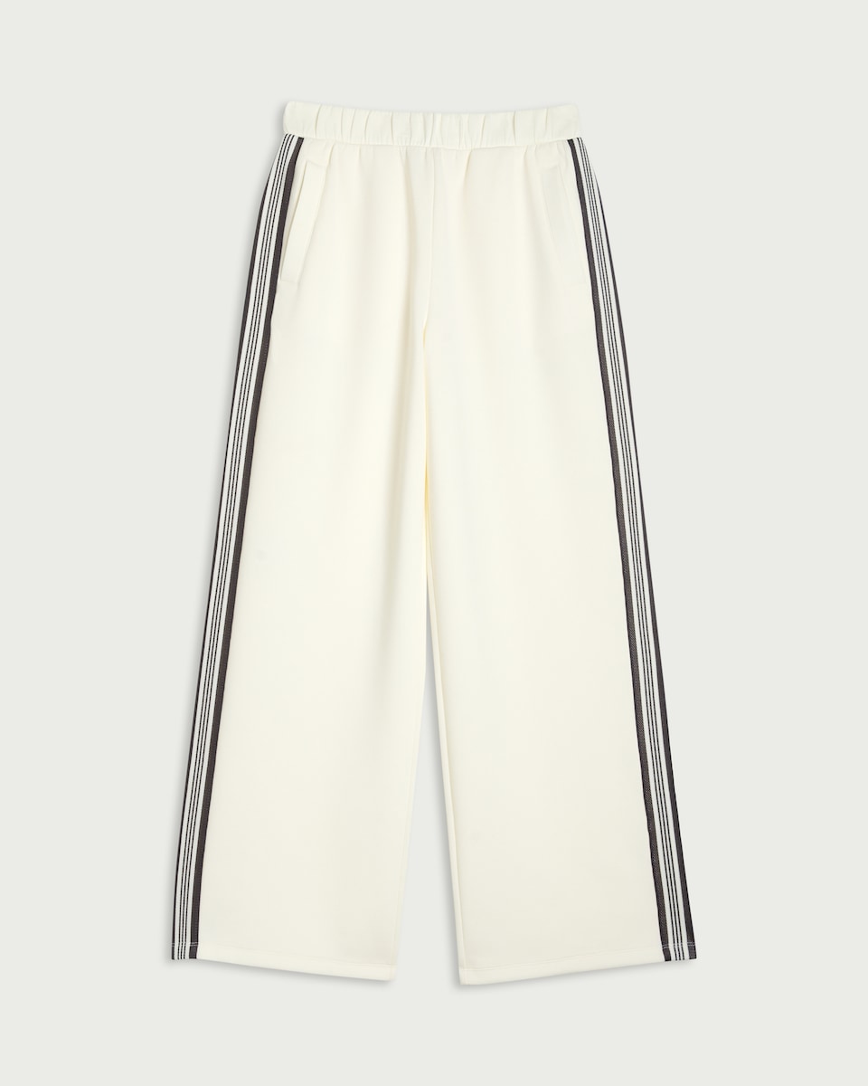 image 1 of F&F Active AFTERCLASS Side Stripe Wide Leg Joggers in Cream