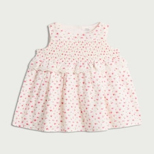 F&F Baby Pure Cotton Floral Smocked Sleeveless Dress in Cream