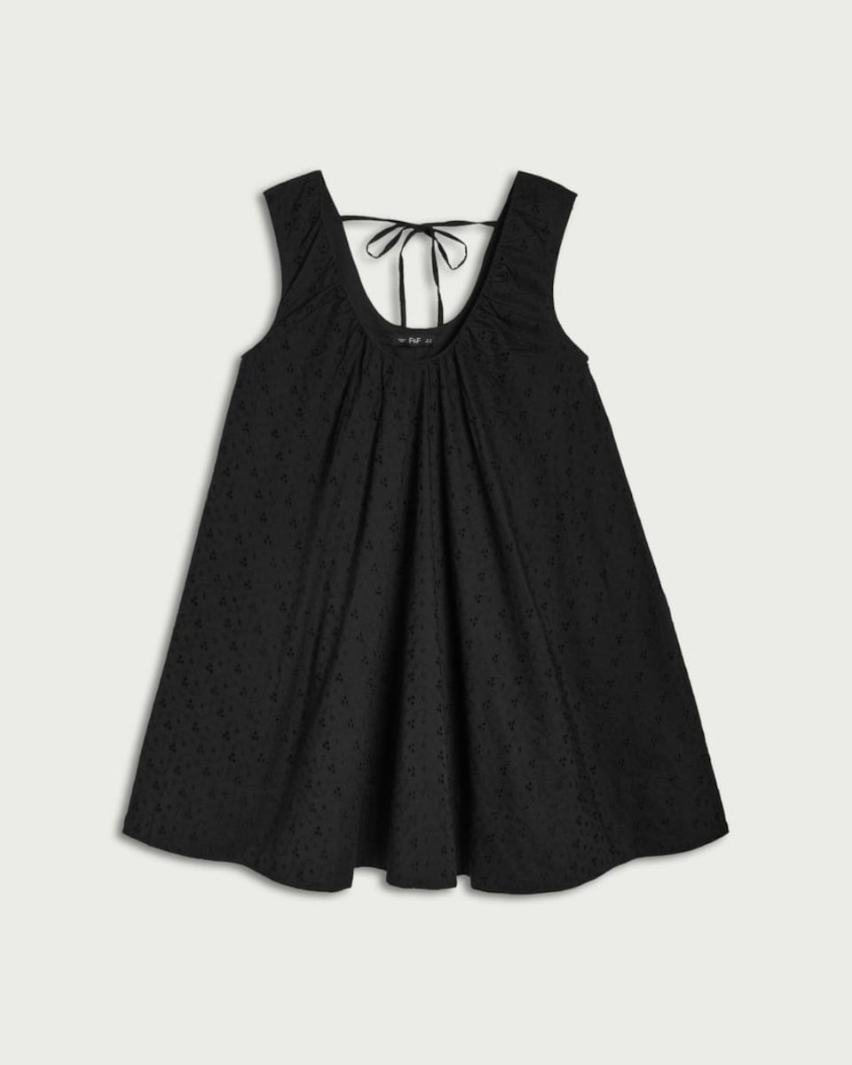 image 1 of F&F Pure Cotton Broderie Scoop Neck Sleeveless Dress in Black