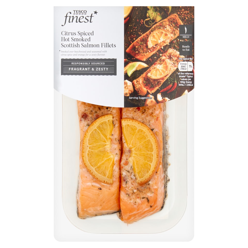 Tesco Finest Citrus Spiced Hot Smoked Scottish Salmon Fillets 190g