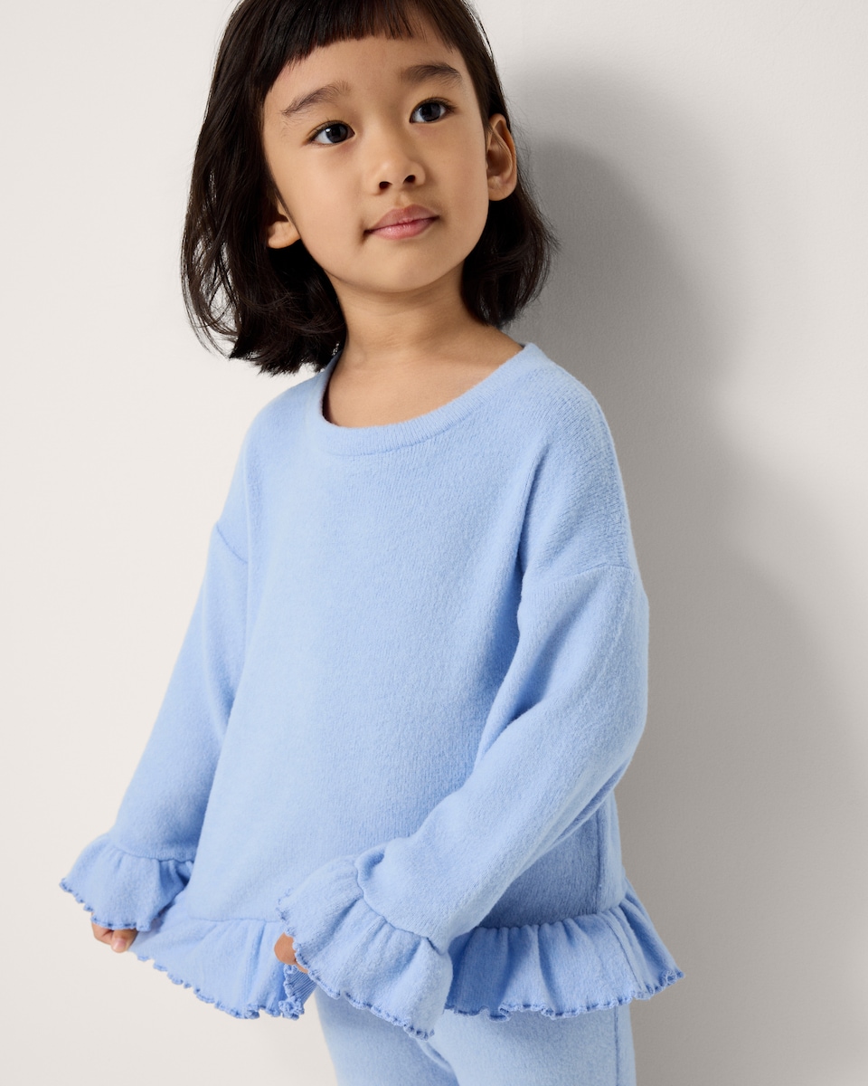 image 1 of F&F Girls Ruffle Trim Top and Trousers Set in Blue