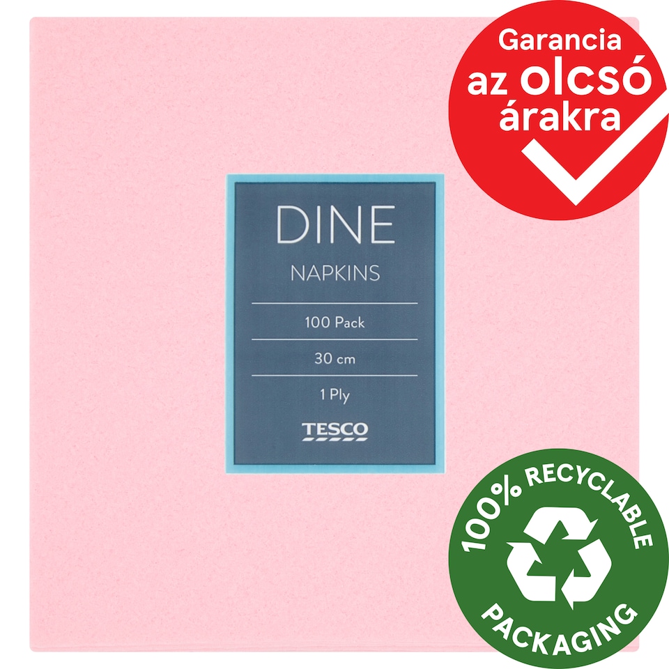 Tesco Dine szalvéta rózsaszín 1 rétegű 30 cm x 30 cm 100 db