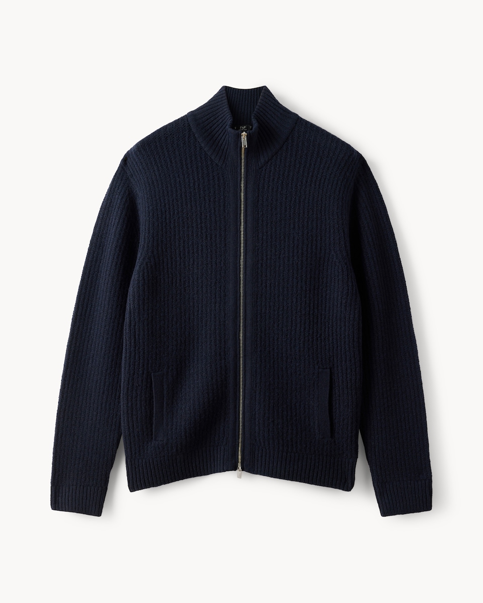 image 1 of F&F Knitted Chunky Zip Up Jumper in Navy