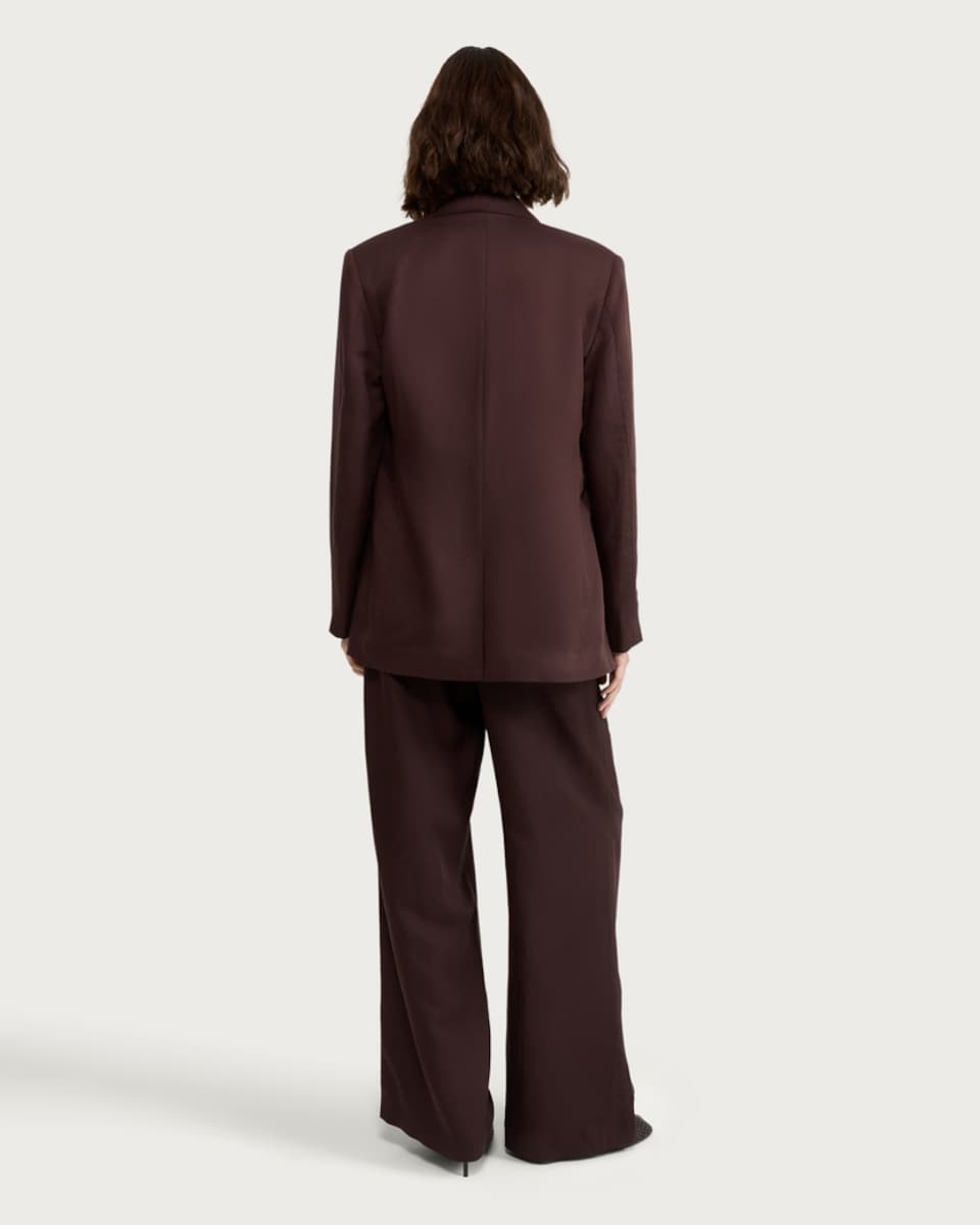 image 1 of F&F Double Breasted Oversized Longline Blazer in Brown