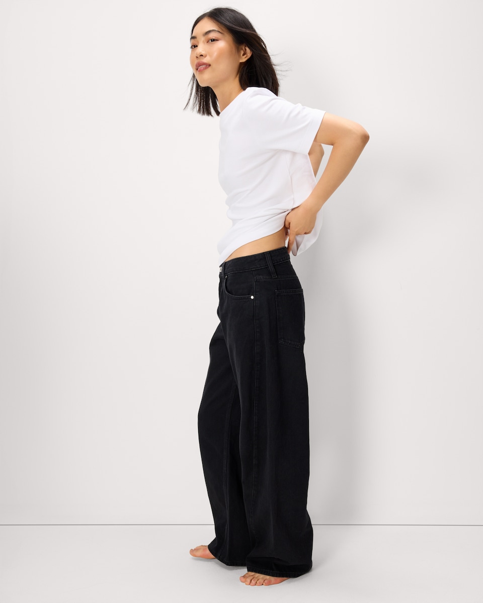 image 1 of F&F Pure Cotton Barrel Jeans in Black