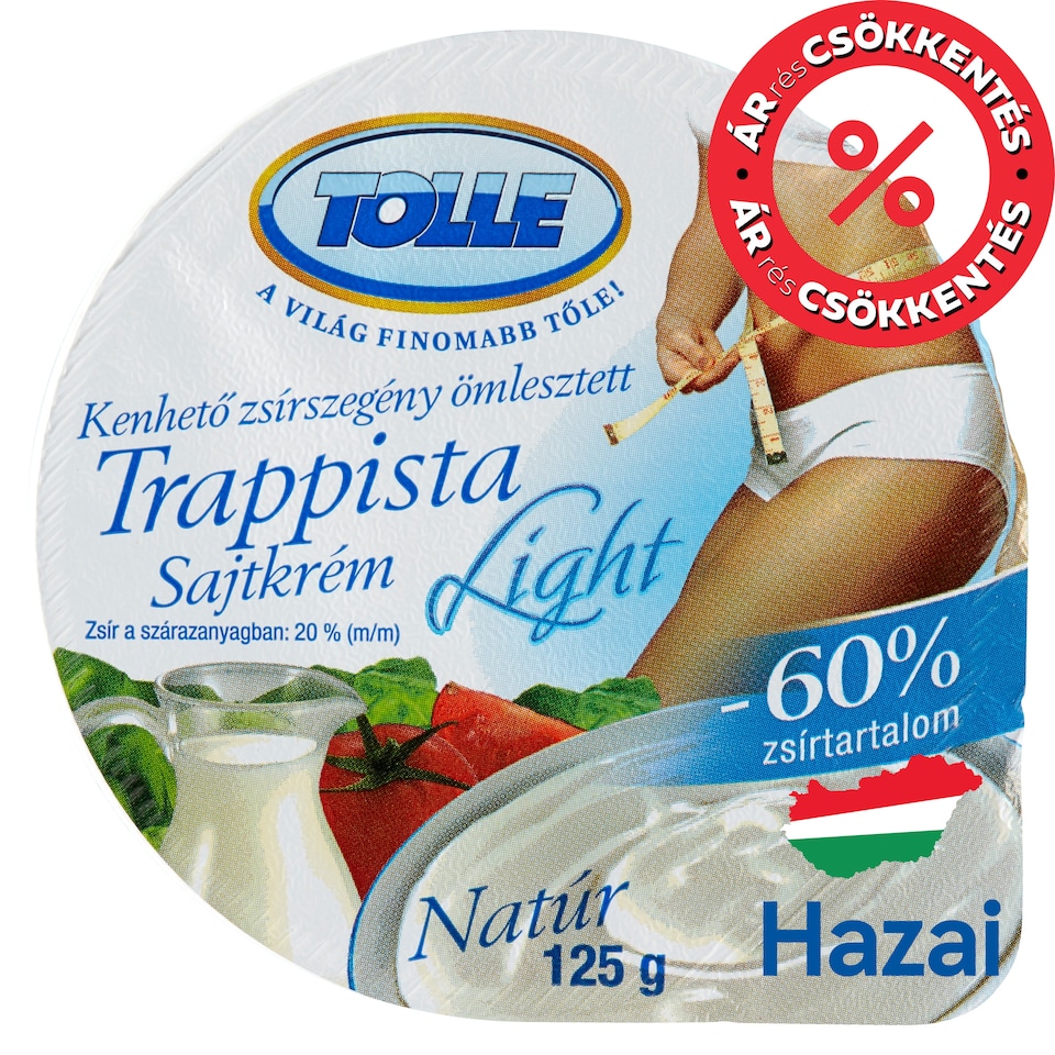 Tolle Light natúr kenhető zsírszegény ömlesztett trappista sajtkrém 125 g  1. kép