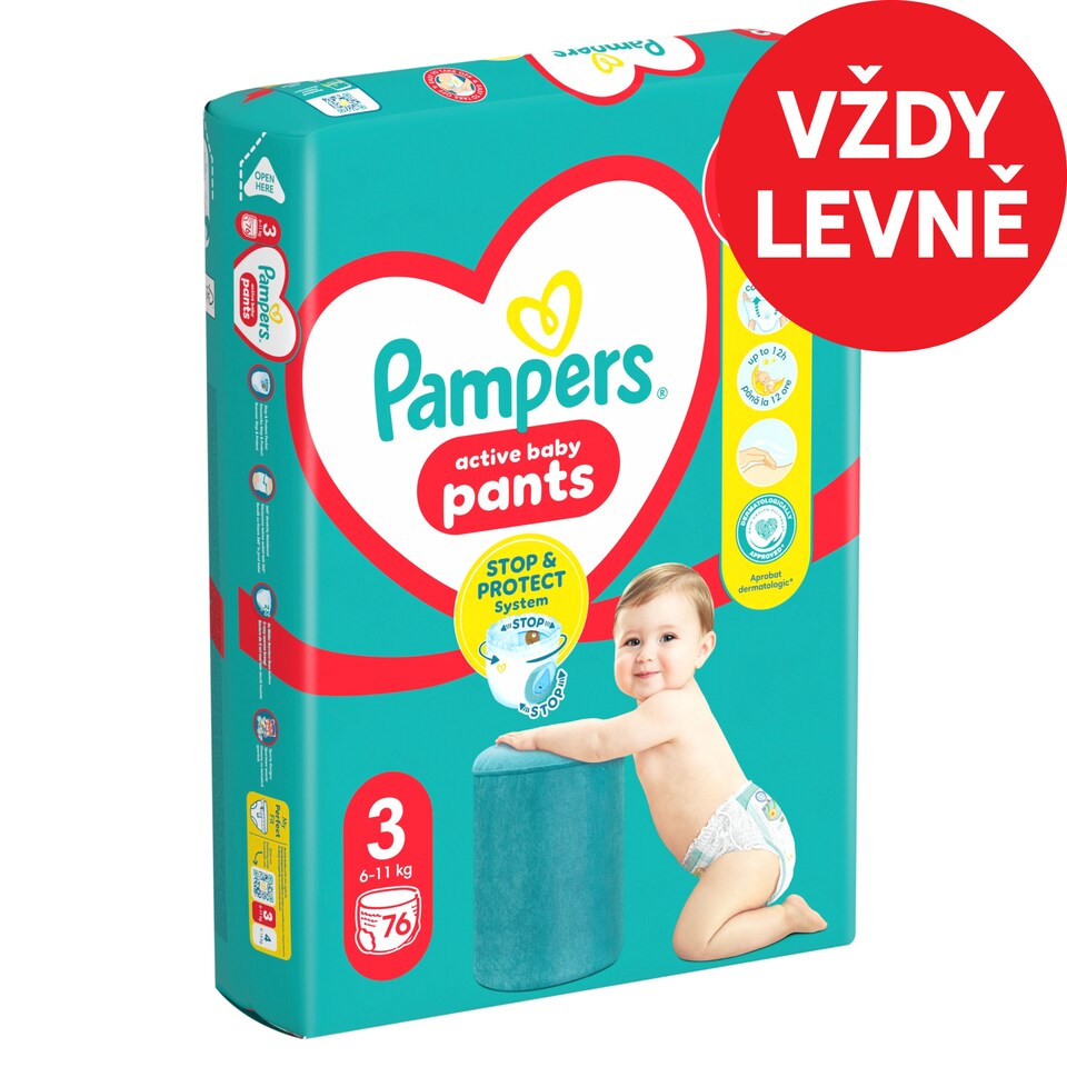 Obrázek 1 pro produkt Plenkové Kalhotky Pampers Active Baby Pants, Velikost 3, 76 Plenky, 6kg-11kg