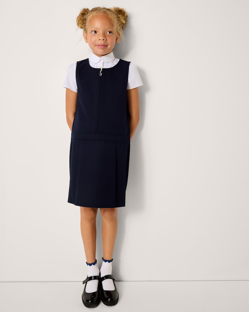 image 1 of F&F Girls School 2-Pack Generous Fit Pinafores in Navy
