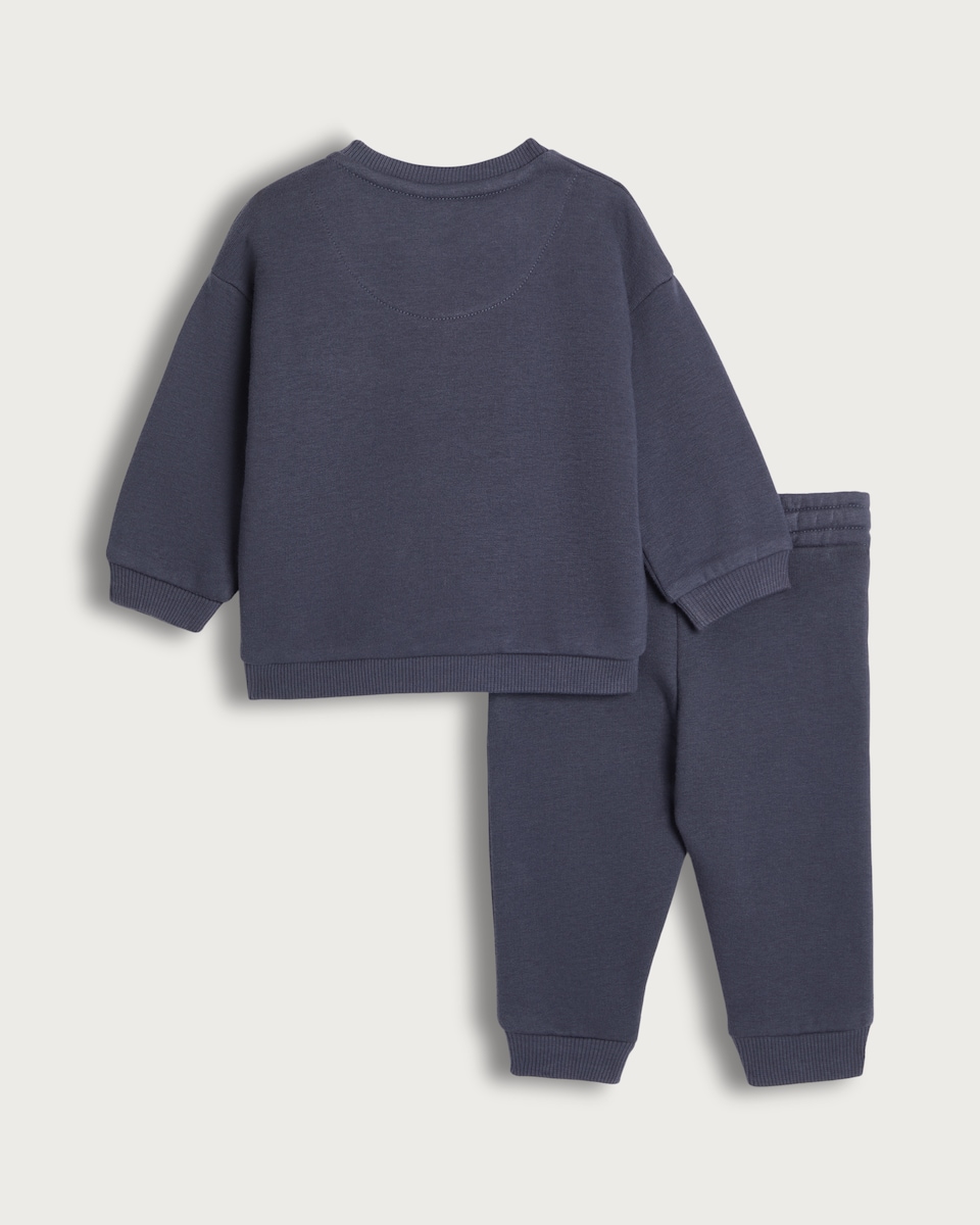 image 1 of F&F Baby 2-Piece Cotton Rich Little Bro Sweatshirt and Jogger Set in Navy