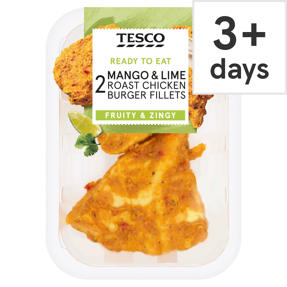 Tesco Mango & Lime Roast Chicken Burger Fillets 2 Pack 150g