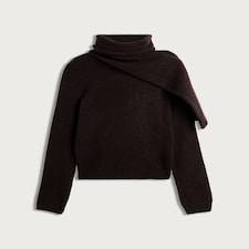 F&F Asymmetric Turtleneck Scarf Neck Jumper in Brown