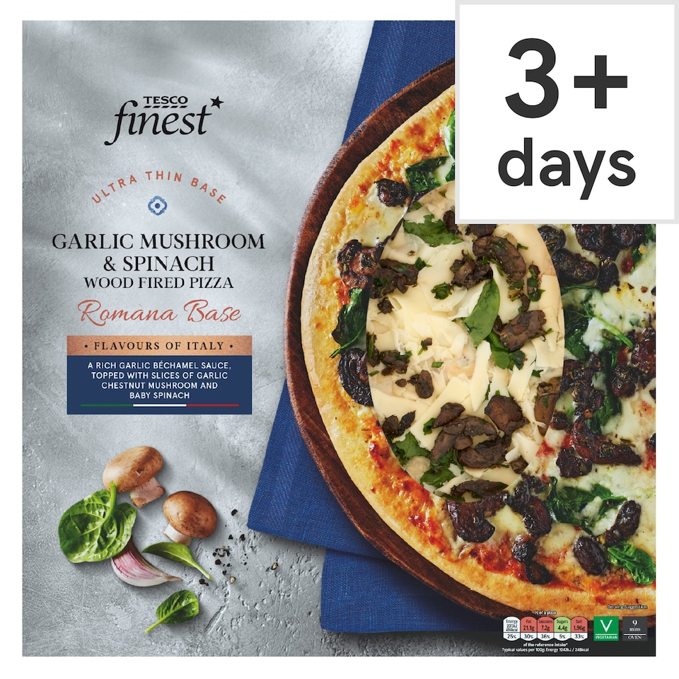 Tesco Finest Romana Garlic Mushroom and Spinach Pizza 430g