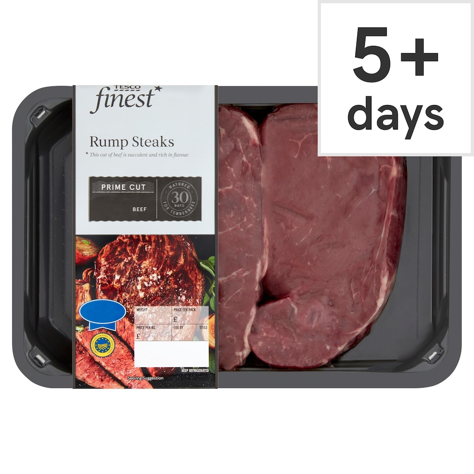 Tesco Finest 2 Beef Rump Steaks 510G