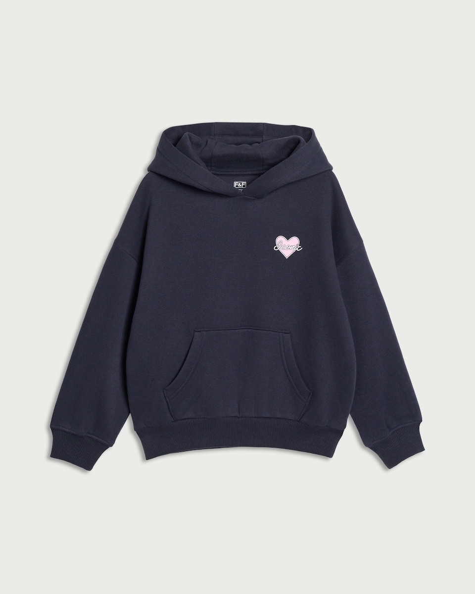 image 1 of F&F Girls Cotton Rich Iconic Hoodie in Navy