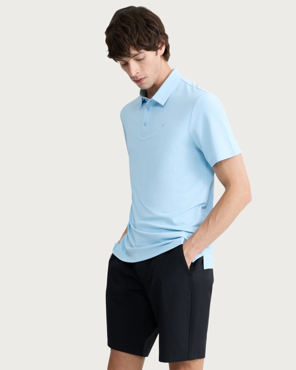 image 1 of F&F Active TECHSPORT Textured Short Sleeved Polo Shirt in Blue
