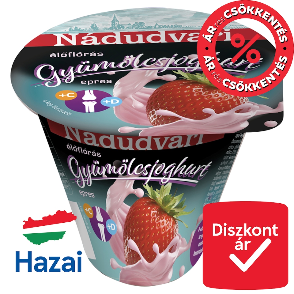 Nádudvari élőflórás, epres, zsírszegény gyümölcsjoghurt 125 g