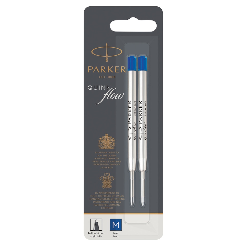 image 1 of Parker Ballpoint Pen Refills, Quinkflow Blue Ink, 2 Count