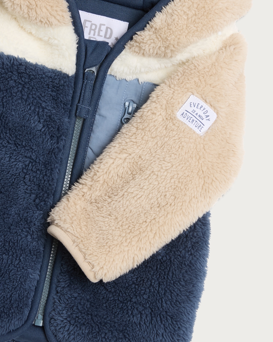 image 1 of F&F Baby Hooded Fleece Colour Block Zip Through Jacket in Blue