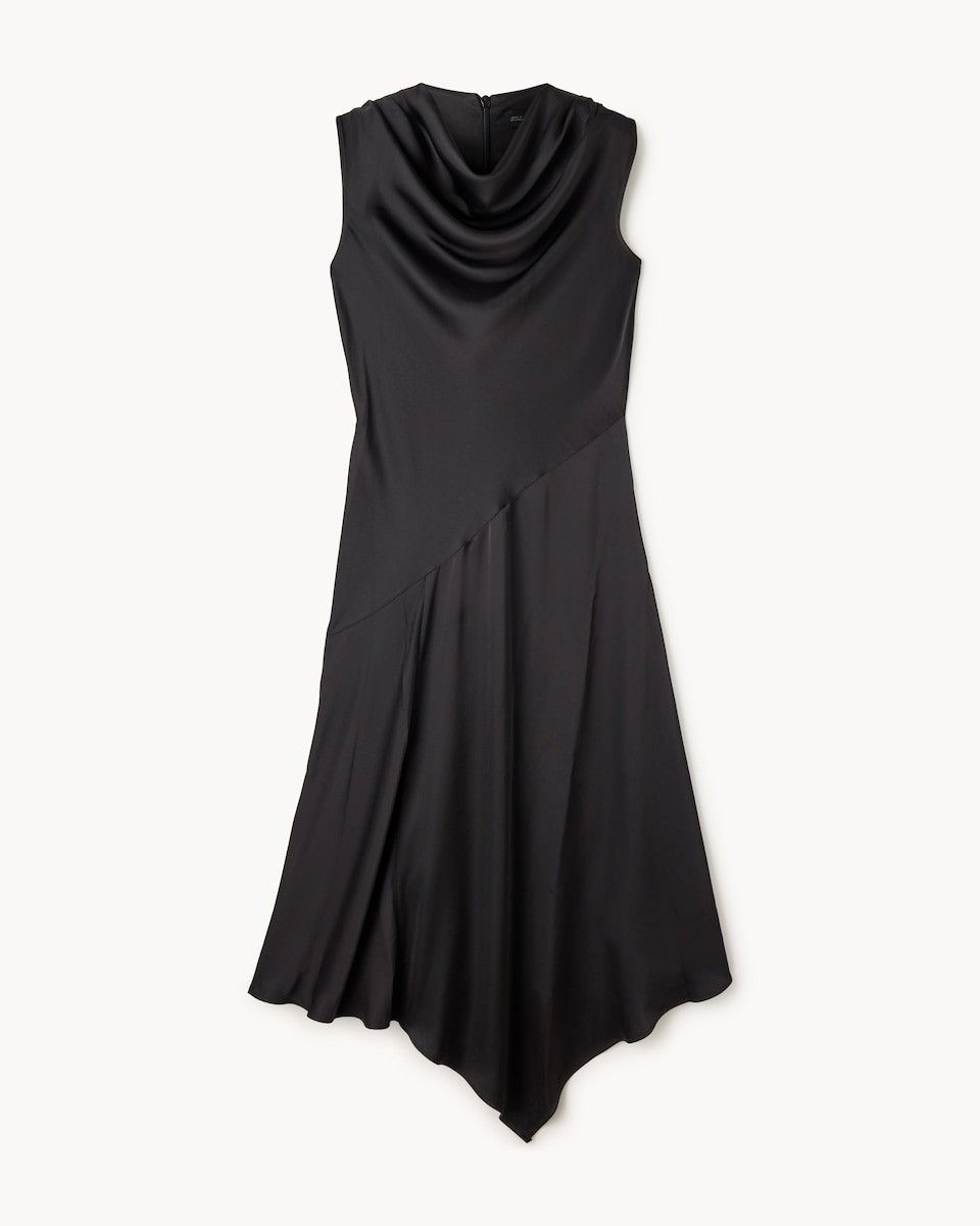 image 1 of F&F Satin Cowl Neck Midi Dress in Black