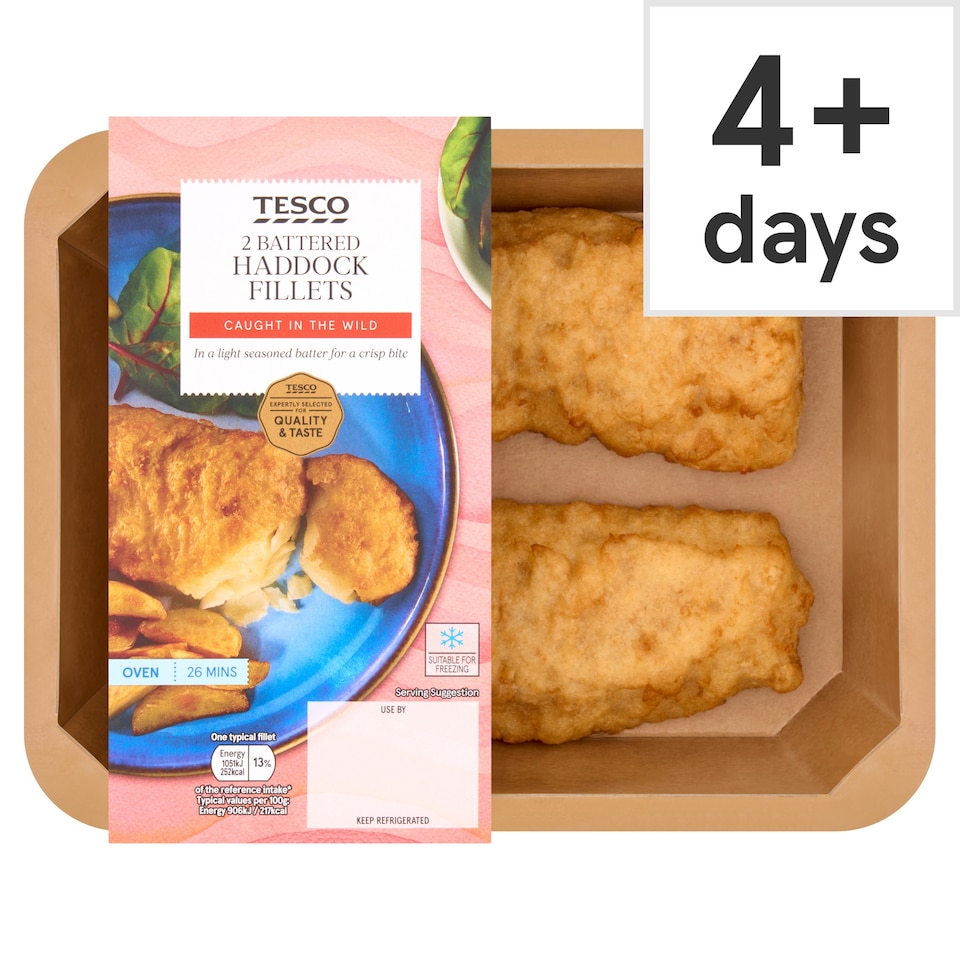 Tesco 2 Battered Haddock Fillets 280g