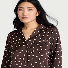 F&F 2-Piece CoolEase™ Satin Polka Dot Revere Pyjama Set in Chocolate