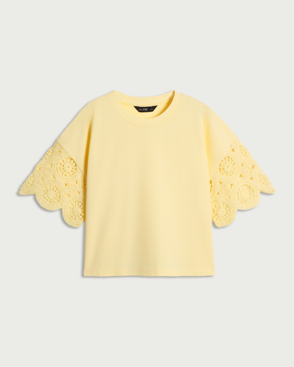 image 1 of F&F Pure Cotton Broderie Top in Yellow