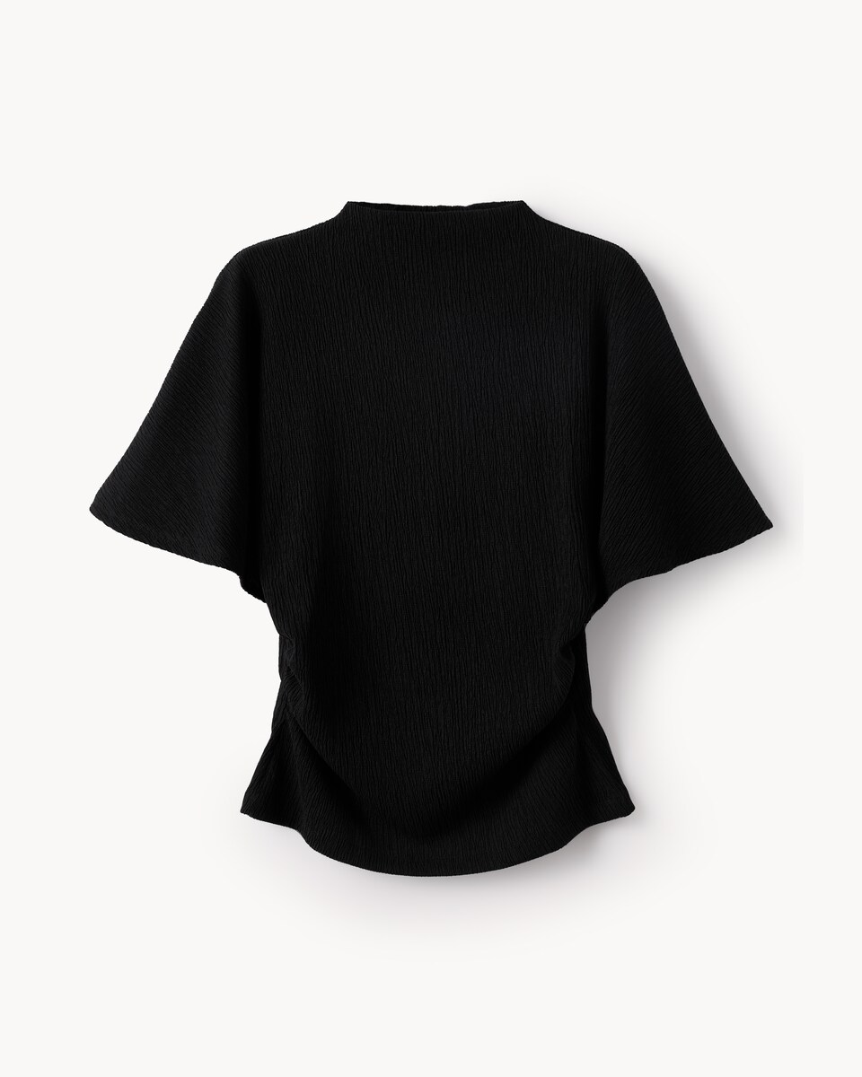 image 1 of F&F Textured Ruched Side Short Sleeved Top in Black
