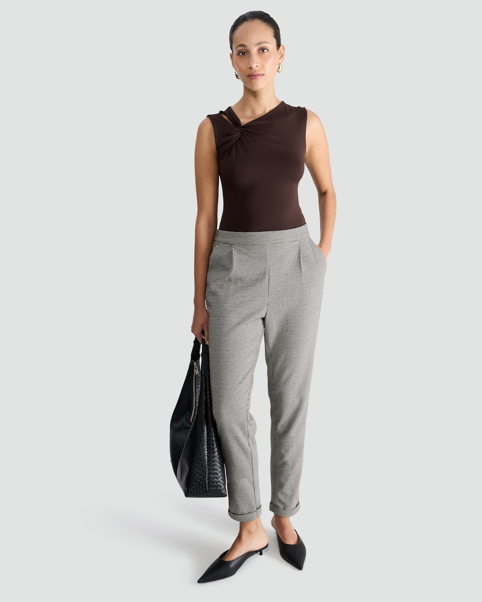 image 1 of F&F Houndstooth Print Tapered Trousers in Beige