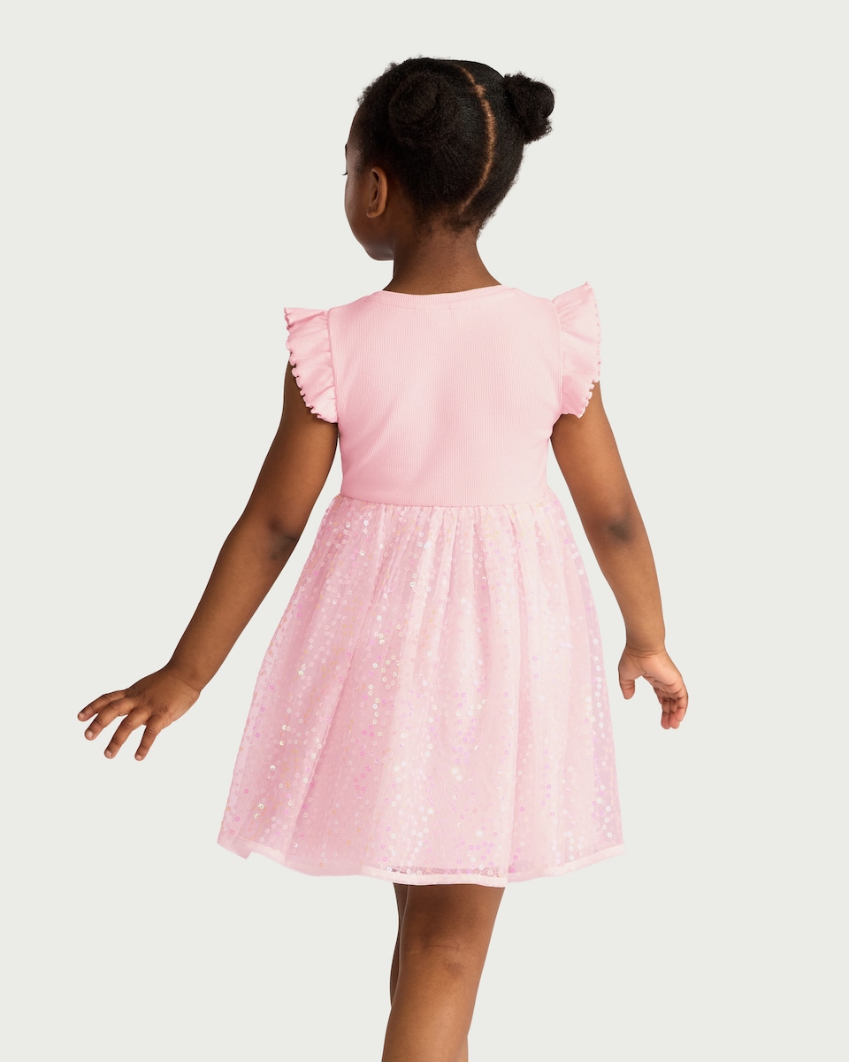 image 1 of F&F Girls Sequin Tulle Dress in Pink